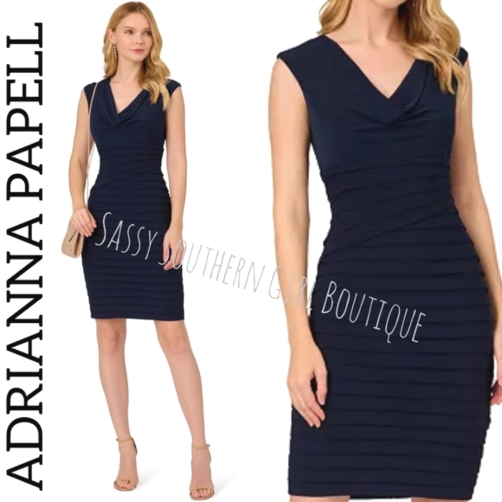 🆕⭐ Adrianna Papell Navy Blue Midi Dress